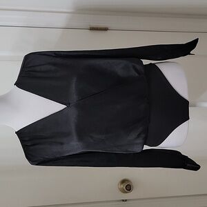 mi ami Size S Black Faux Wrap Top Bodysuit, Long Sleeve, Exc. Used Condition